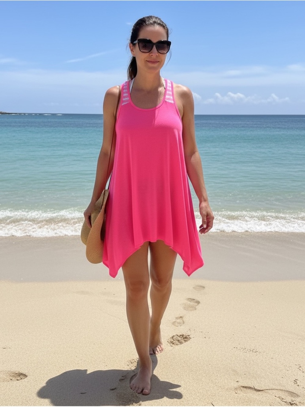 OP Hot Pink Racerback Swim Cover-Up Tank Dress Size XL